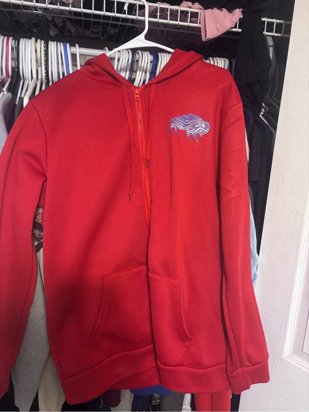 Red Zip-Up Hoodie with Buffalo Bill
